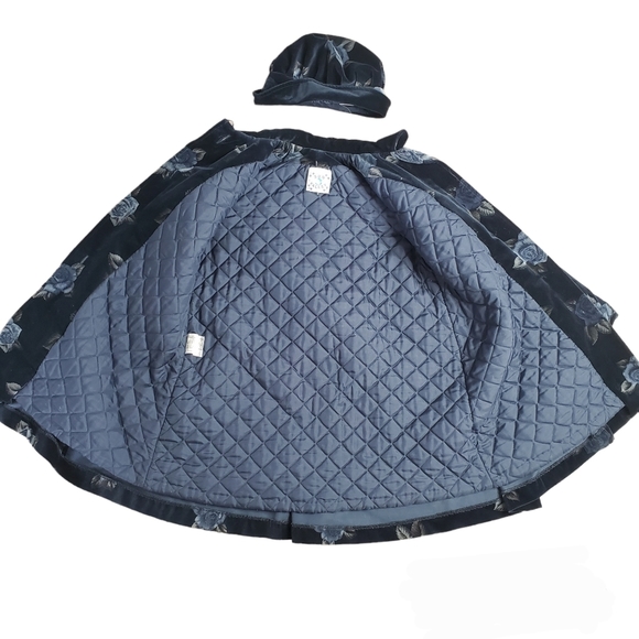 Vintage navy blue velvet coat and hat set - Picture 4 of 16